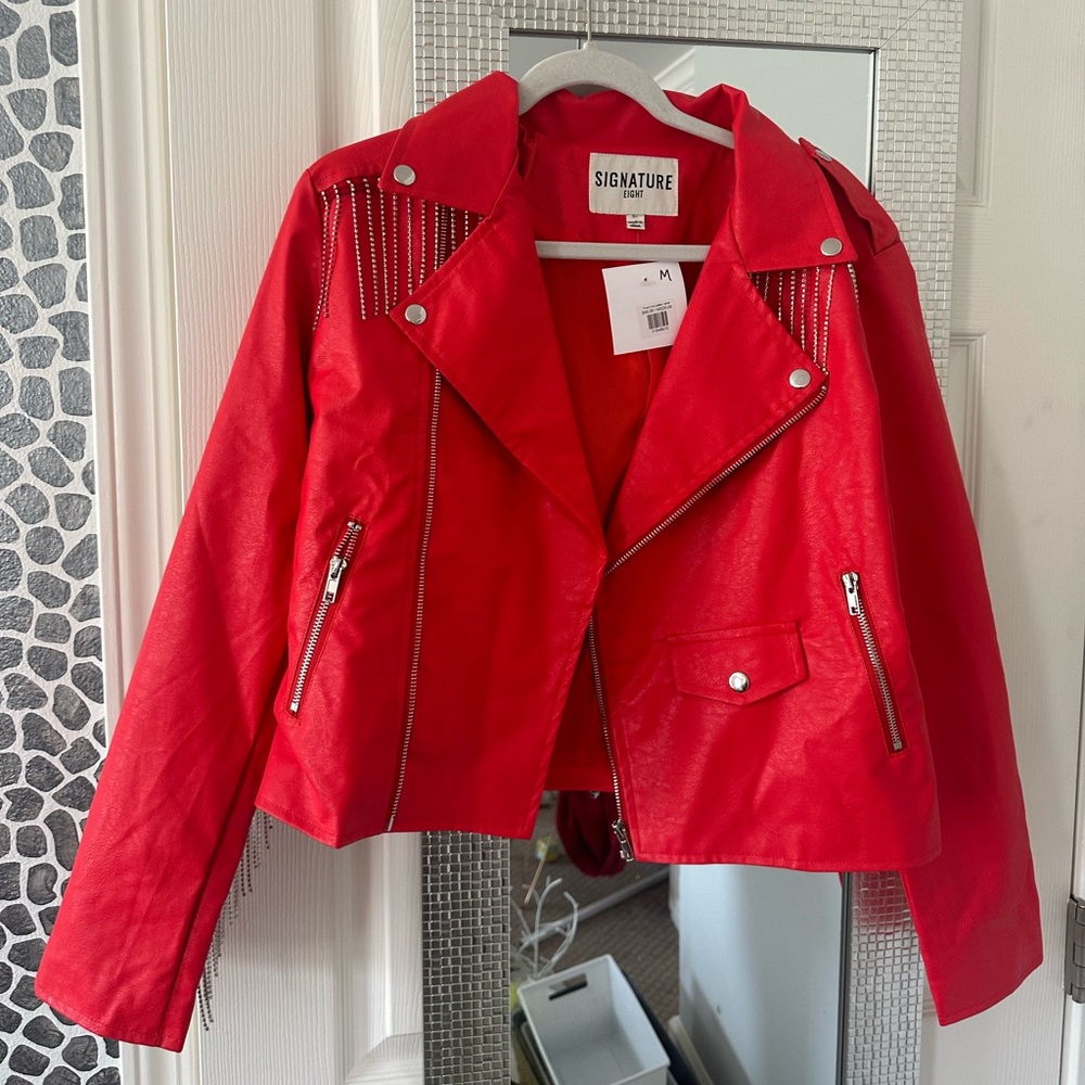 Faux Leather Rhinestone Jacket